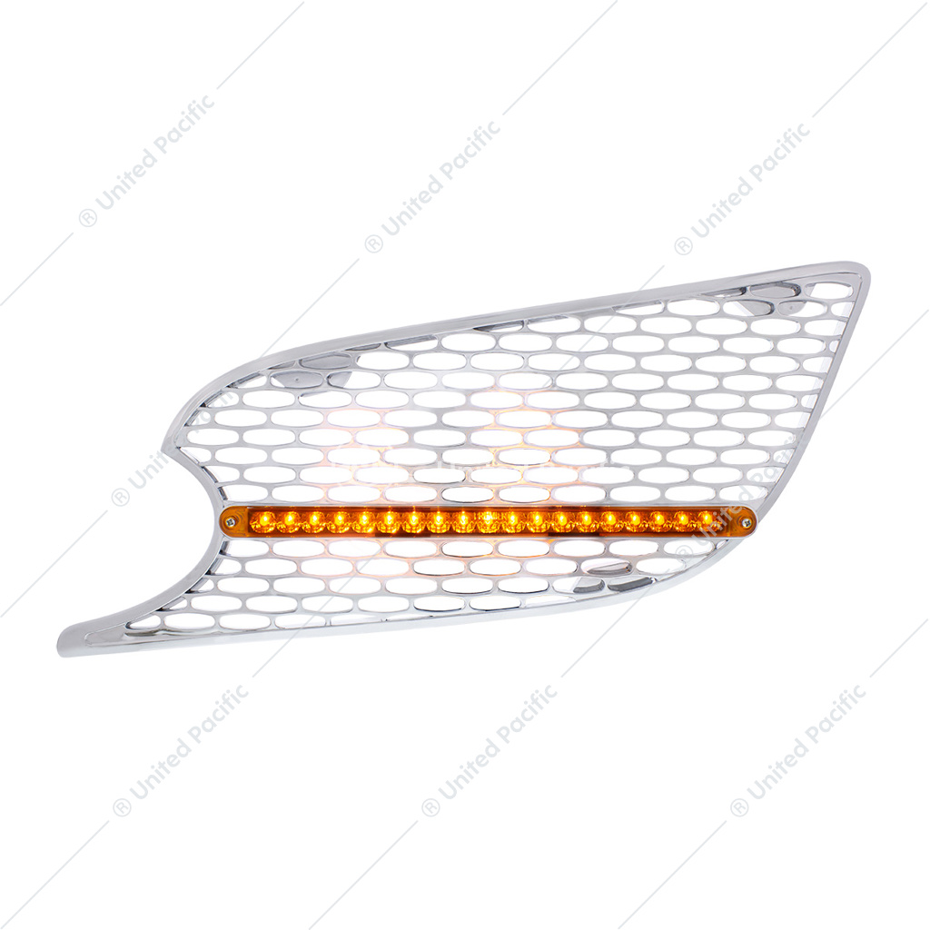 Chrome Air Intake Grille W/Reflector LED Light For 2012-2021 Peterbilt 579 (Driver) - Amber LED/Amber Lens