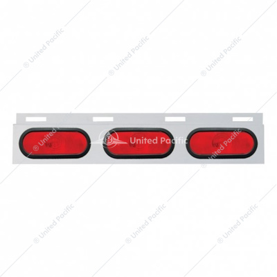Stainless Top Mud Flap Plate With 3 Oval Lights & Grommet - Red Lens (Each)