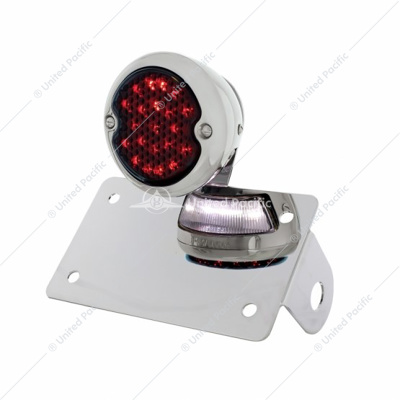 Chrome Horizontal Side Mount License Bracket For Motorcycle With 1933-36 Ford Style LED Tail Light