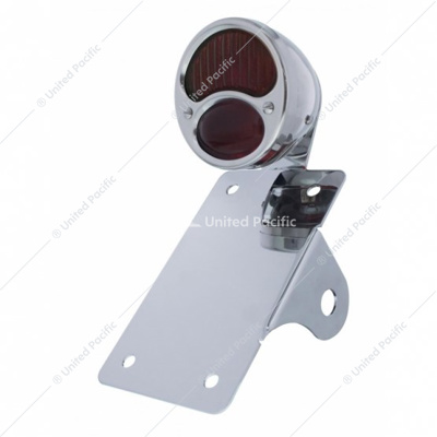 Chrome Vertical Side Mount License Bracket For Motorcycle With 1928 "DUO Lamp" Tail Light