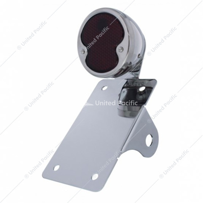 Chrome Vertical Side Mount License Bracket For Motorcycle With 1932 "DUO Lamp" Tail Light