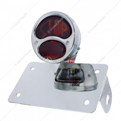 Chrome Horizontal Side Mount License Bracket For Motorcycle With 1928 "STOP DUO Lamp" Tail Light