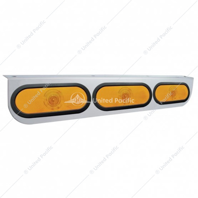 Stainless Light Bracket With 3X 6" Oval Lights & Grommets - Amber Lens