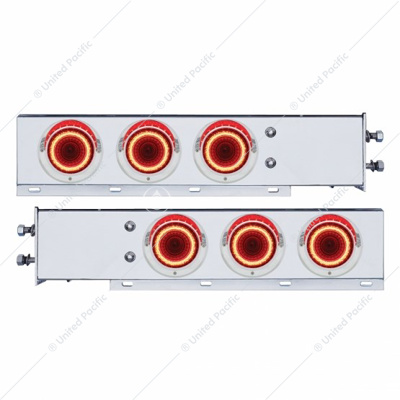 2-1/2" Bolt Pattern SS Spring Loaded Rear Bar W/6X 4" Red LED Mirage Lights & Visor -Red Lens (Pair)