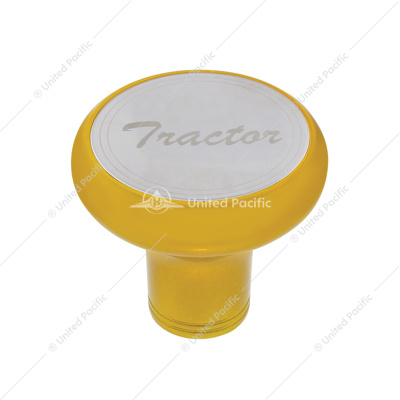 Deluxe Aluminum Screw-On Air Valve Knob With Stainless Tractor Plaque - Electric Yellow