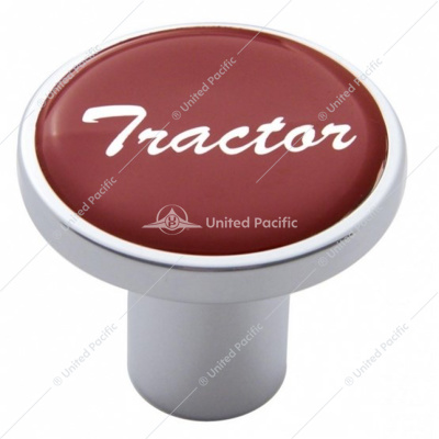 Aluminum Screw-On Air Valve Knob With Glossy Tractor Script Sticker - Red Sticker
