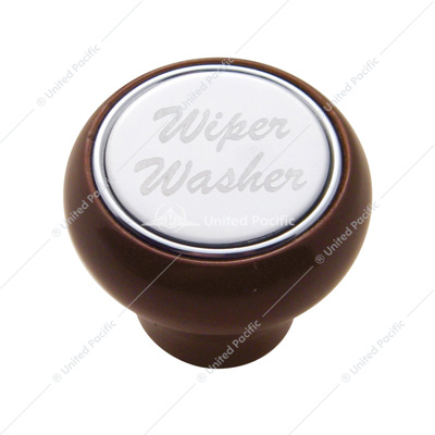 "Wiper/Washer" Wood Deluxe Dash Knob - Stainless Plaque