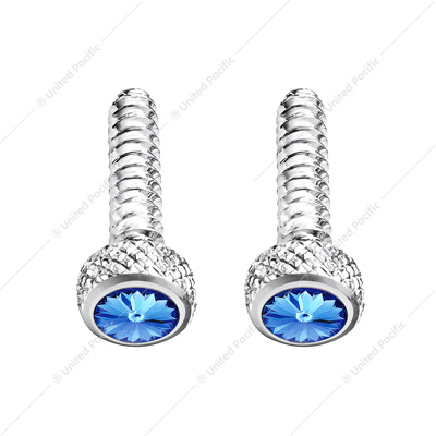 Chrome Short Dash Screw For Freightliner With Blue Crystal (2-Pack)