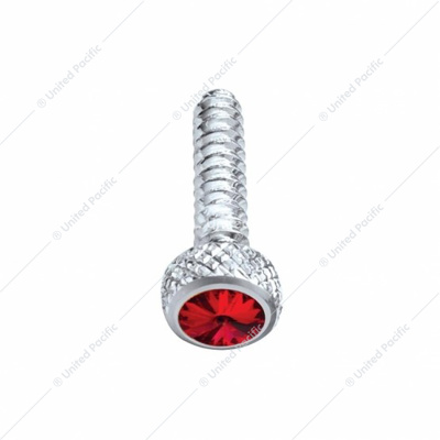 Chrome Short Dash Screw For Freightliner With Red Crystal (2-Pack)