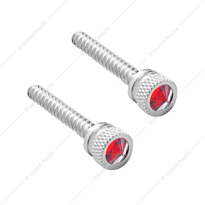 Chrome Long Dash Screw With Red Crystal For Freightliner (2-Pack)