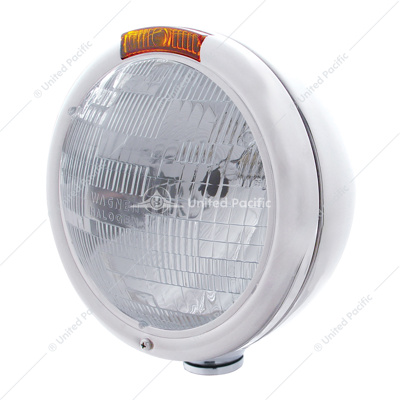 Stainless Steel "Classic" Headlight H6024 Bulb & Turn Signal - Amber Lens