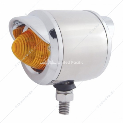 Stainless 2-1/2" Double Face LED Beehive Lights With Visor - Amber & Red LED/Amber & Red Lens