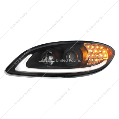 Black Projection Headlight With LED Turn Signal & Light Bar For 2006-2017 International Prostar - Driver