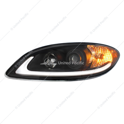 Black Projection Headlight With LED Light Bar For 2006-2017 International Prostar - Driver