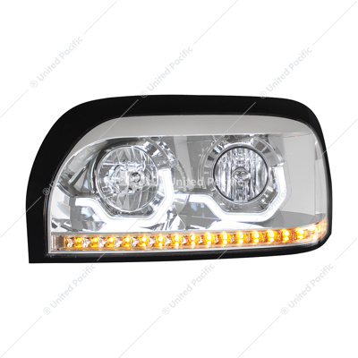 Chrome Projection Headlight With LED Turn Signal & Light Bar For Freightliner Century - Driver