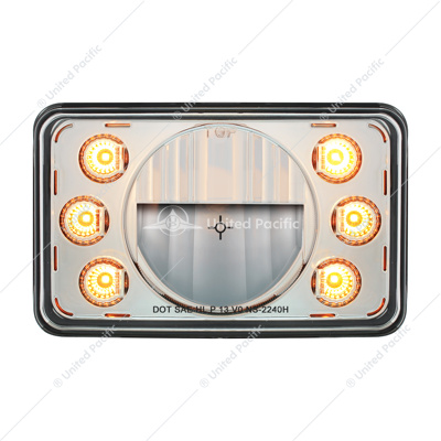 ULTRALIT - 4" X 6" LED Headlight With Dual Function 6 Amber LED Position Lights - High Beam