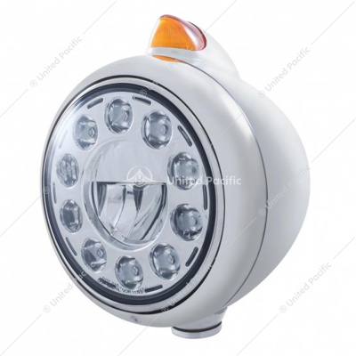 Chrome Guide 682-C Headlight 11 LED Bulb & Original Style LED Signal - Amber Lens