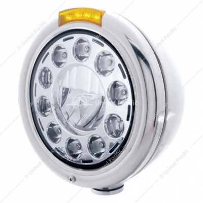 Stainless Classic Headlight 11 LED Bulb & Dual Mode LED Signal - Amber Lens