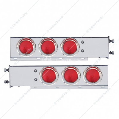 3-3/4" Bolt Pattern Chrome Spring Loaded Light Bar With 6X 4" Lights & Visors - Red Lens (Pair)