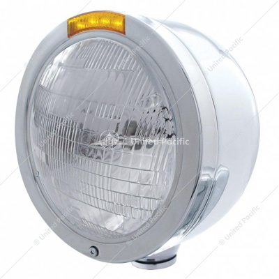 Stainless Steel Bullet Half Moon Headlight 6014 Bulb & LED Turn Signal