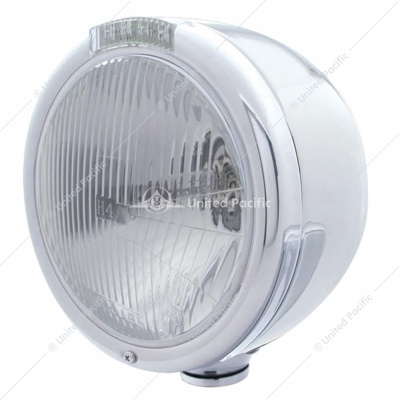 Stainless Steel Classic Half Moon Headlight H4 Bulb & LED Turn Signal - Clear Lens