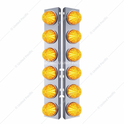 SS Front Air Cleaner Bracket W/12X 17 LED Beehive Lights & SS Bezels For Peterbilt-Amber LED & Lens (Pair)