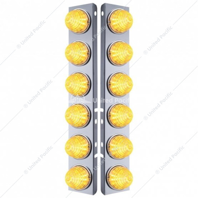 SS Front Air Cleaner Bracket W/12X 17 LED Beehive Lights & SS Bezels For Peterbilt-Amber LED/Clear Lens (Pair)