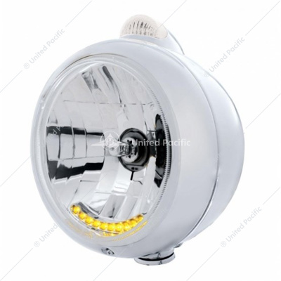 Stainless Steel Guide 682-C Headlight H4 With 6 Amber LED & Dual Mode LED Signal-Clear Lens