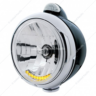 Black Guide 682-C Headlight H4 With 10 Amber LED & LED Signal - Clear Lens