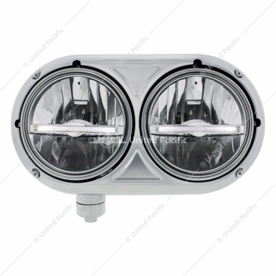 Headlight Assembly With 304 SS Housing & LED Headlights W/White LED Position Light For Peterbilt 359 - Driver