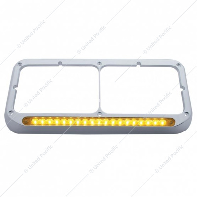 Chrome Rectangular Dual Headlight Bezel With 19 LED Light Bar - Amber LED/Amber Lens