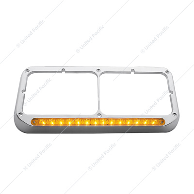 14 LED Chrome Rectangular Dual Headlight Bezel - Amber LED/Amber Lens