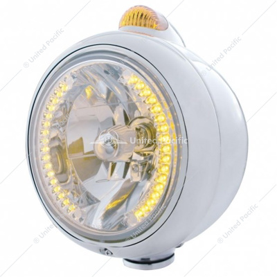 Stainless Steel Guide 682-C Headlight H4 With Amber LED & Dual Mode LED Signal