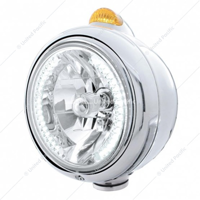 Chrome Guide 682-C Headlight H4 With White LED & Dual Mode LED Signal - Amber Lens