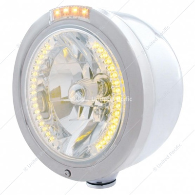 Stainless Steel Bullet Half Moon Headlight H4 With Amber LED & Signal