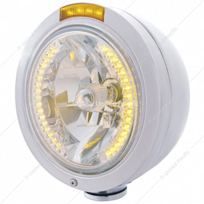 Stainless Steel Bullet Classic Headlight H4 With Amber LED & Signal