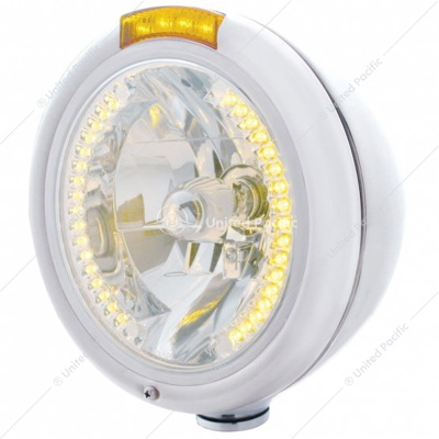 Chrome Classic Headlight H4 With 34 Amber LED & LED Signal - Amber Lens
