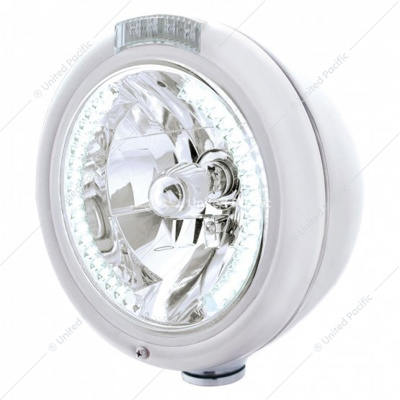 Chrome Classic Headlight H4 With 34 White LED & Signal - Clear Lens