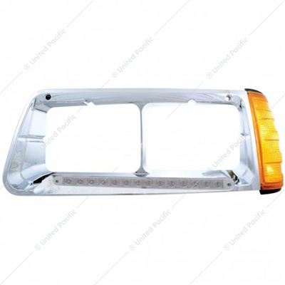 14 LED Headlight Bezel With Turn Signal For 1989-2009 Freightliner FLD - Driver - Amber LED/Clear Lens