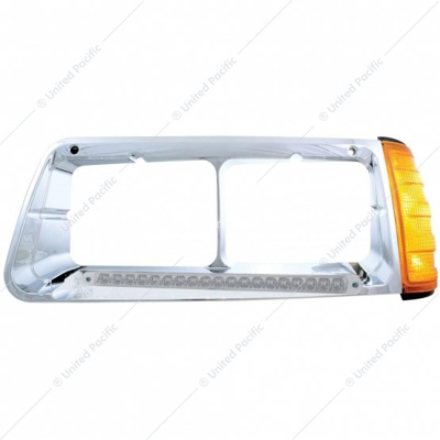 19 LED Headlight Bezel With Turn Signal For 1989-2009 Freightliner FLD - Driver - Amber LED/Clear Lens