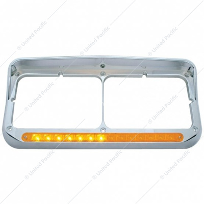 Rectangular Dual Headlight Bezel With Visor And LED Sequential Light Bar (Passenger) - Amber LED/Amber Lens
