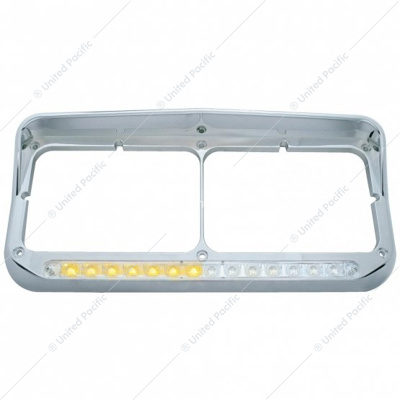 Rectangular Dual Headlight Bezel With Visor And LED Sequential Light Bar (Passenger) - Amber LED/Clear Lens