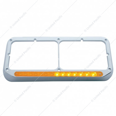 Rectangular Dual Headlight Bezel With LED Sequential Light Bar (Driver) - Amber LED/Amber Lens