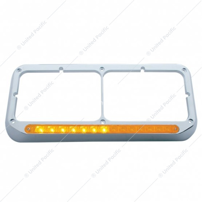 Rectangular Dual Headlight Bezel With LED Sequential Light Bar (Passenger) - Amber LED/Amber Lens