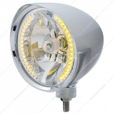 Chrome "Chopper" Headlight With Smooth Visor H4 Bulb With 34 Amber LED