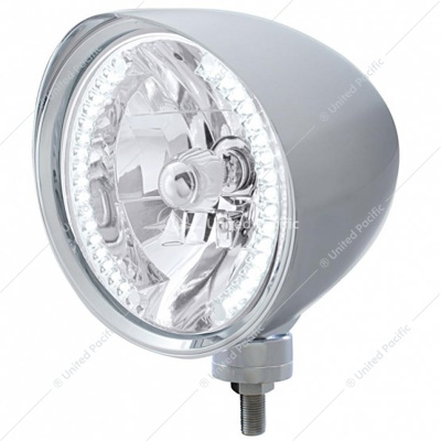 Chrome "Chopper" Headlight With Smooth Visor H4 Bulb With 34 White LED