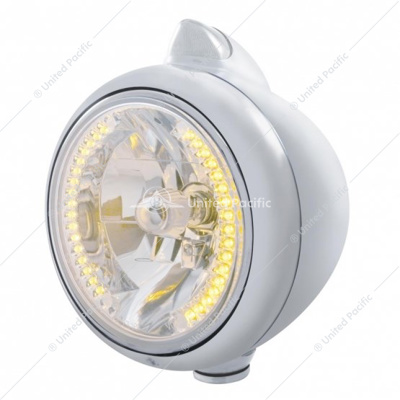 Stainless Steel Guide 682-C Headlight H4 With Amber LED & Original Style LED Signal - Clear Lens