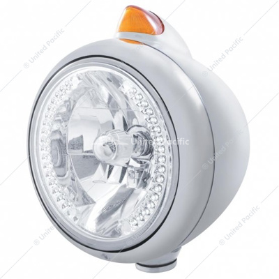 Stainless Steel Guide 682-C Headlight H4 With White LED & Original Style LED Signal - Amber Lens