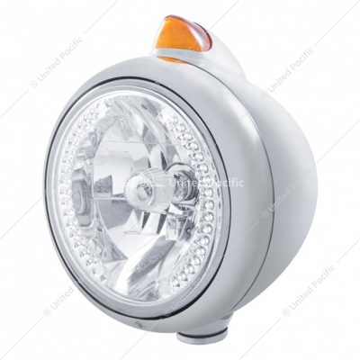 Chrome Guide 682-C Headlight H4 With White LED & Original Style LED Signal - Amber Lens