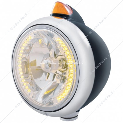 Black Guide 682-C Headlight H4 With 34 Amber LED & Original Style LED Signal-Amber Lens